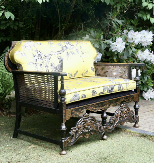 Liberty of London style chinoiserie 2 seater sofa, three-quarter view