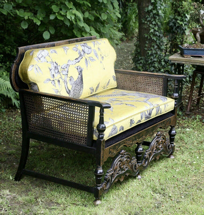 Liberty of London style chinoiserie 2 seater sofa, three-quarter view from the left