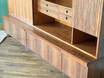 Close-up of rosewood drawers and open shelf, Robert Heritage wall unit
