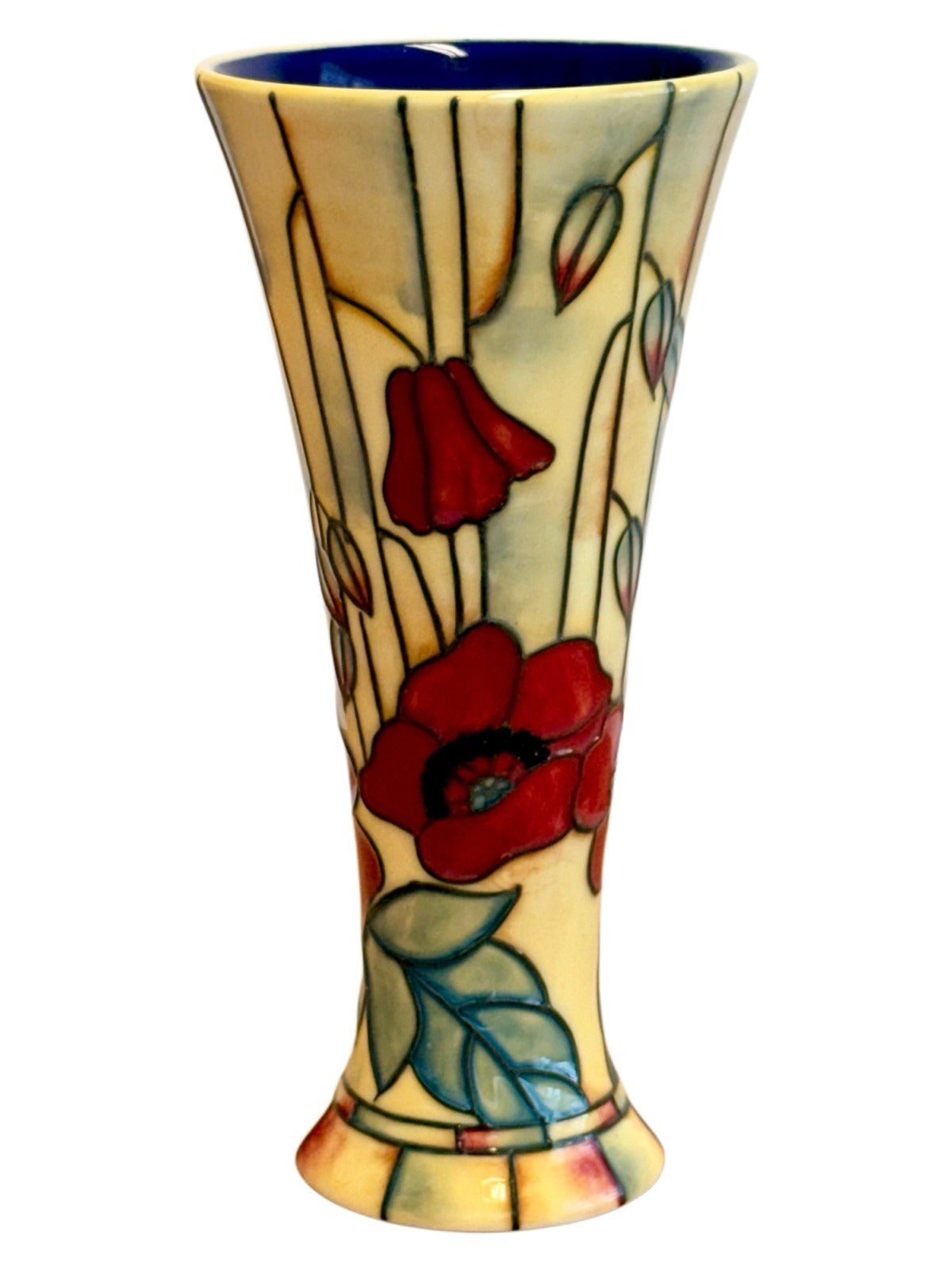 Old Tupton Ware poppy vase, side view with poppy bud