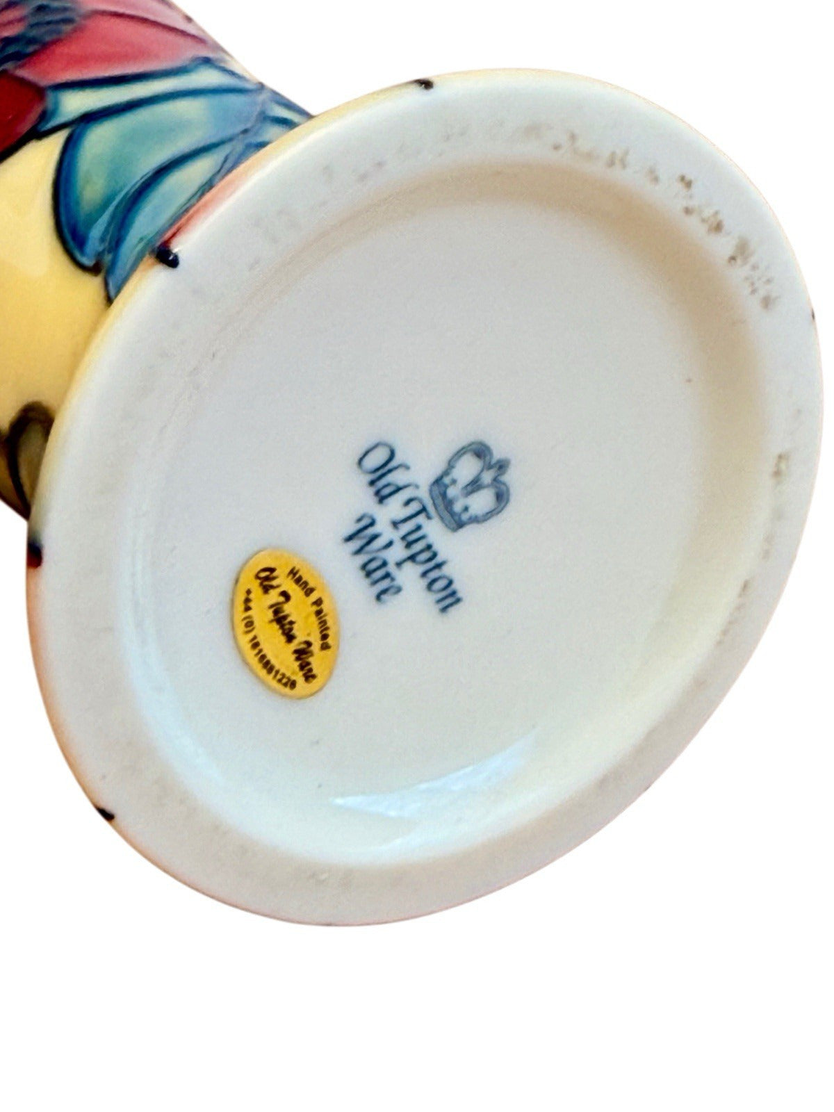 Base of the vase with Old Tupton Ware backstamp and label