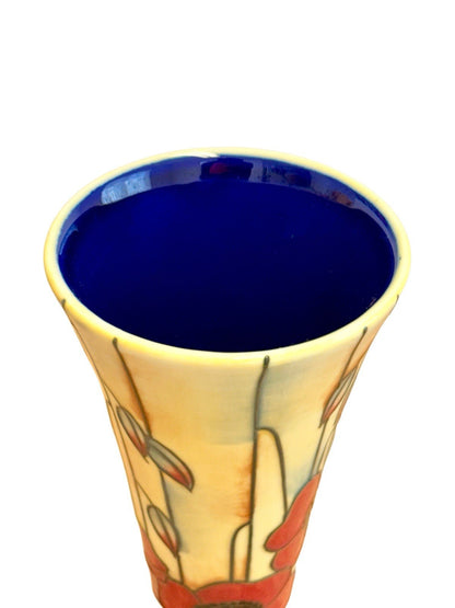Close-up of the deep blue interior and rim of the Tupton Ware vase