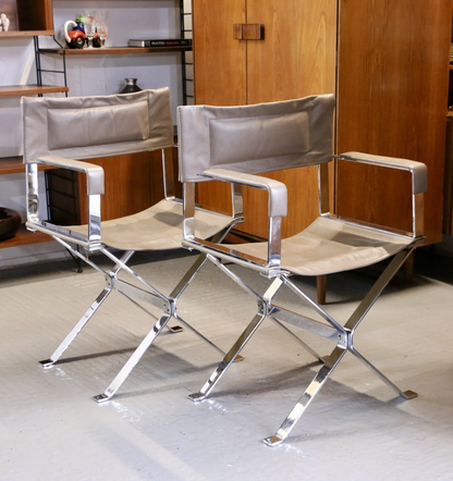Alessandro Albrizzi chrome and leather director's armchairs, side three-quarter view