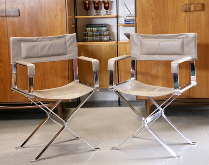 Alessandro Albrizzi chrome and leather director's armchairs, front view
