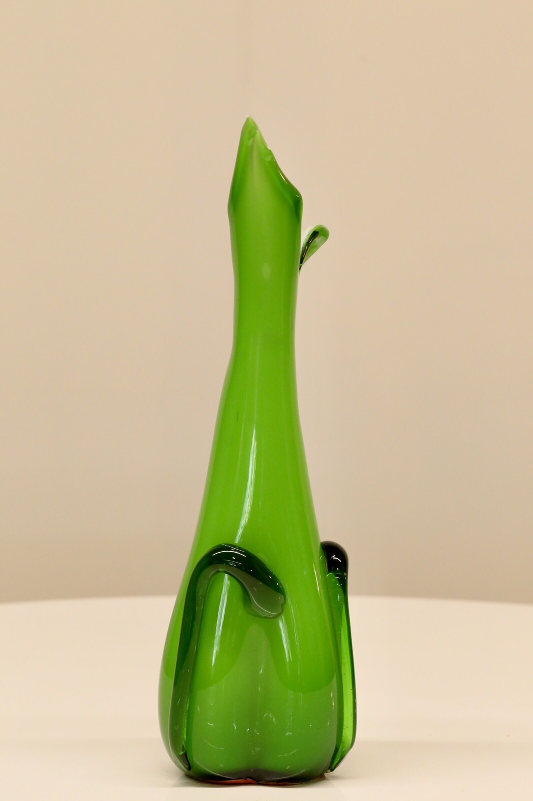 Empoli green glass vase with folded foot, side view