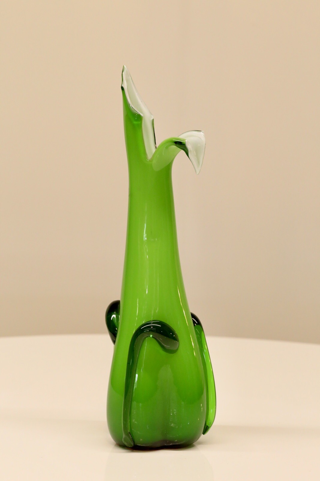 Second Empoli green glass vase with folded dark green trails
