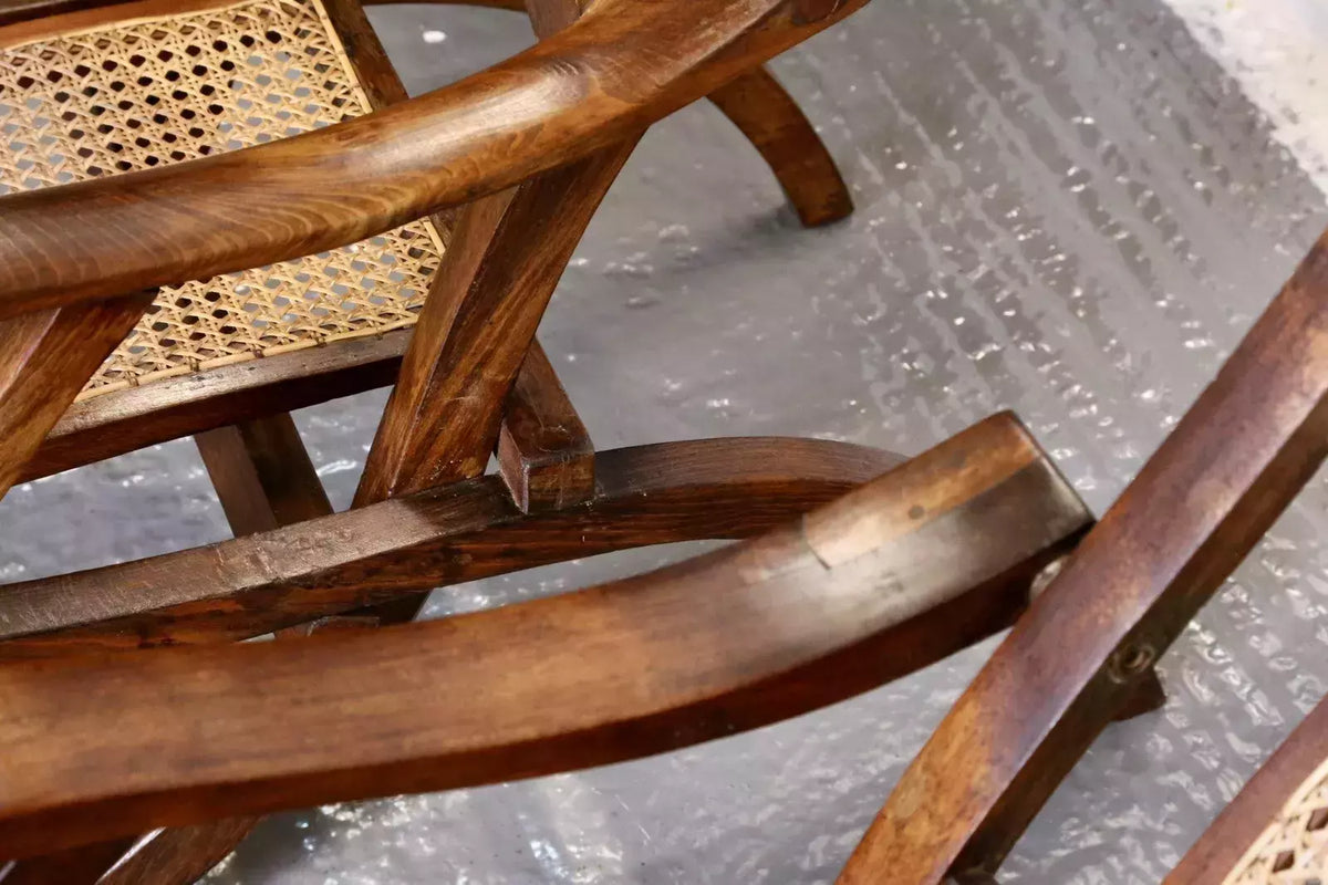 Close-up of walnut folding mechanism on a Victorian steamer chair