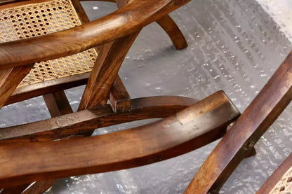 Close-up of walnut folding mechanism on a Victorian steamer chair