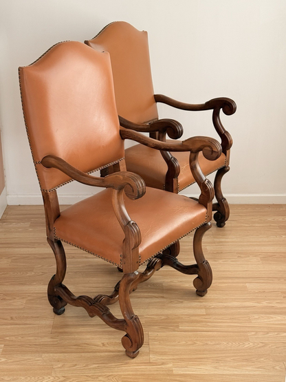 Pair of Spanish Baroque Revival armchairs, angled view