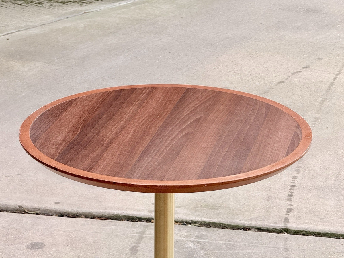 Round mahogany finish top of the Pedrali side table from above