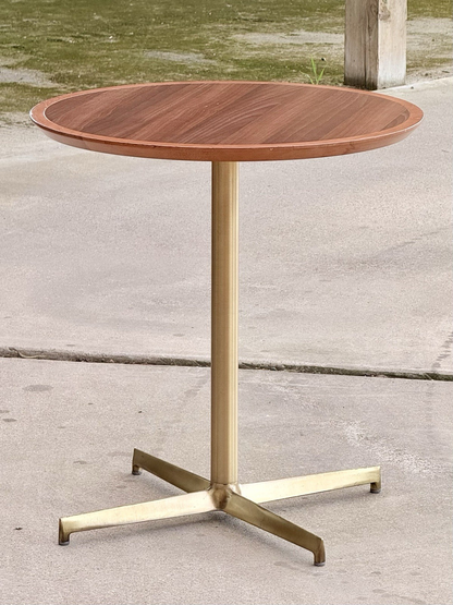 Pedrali mahogany finish side table, side view outdoors