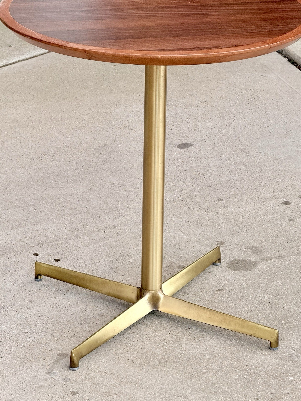 Pedrali mahogany finish side table with antique brass base, side view