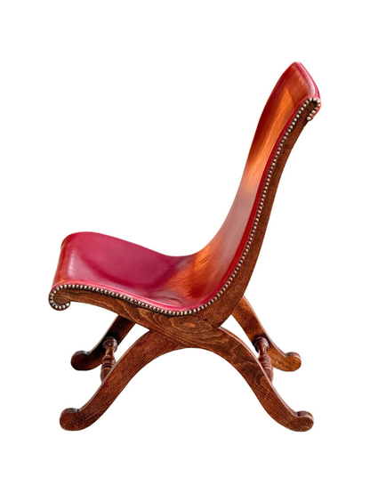 Pierre Lottier for Valmazan red leather slipper chair, side profile