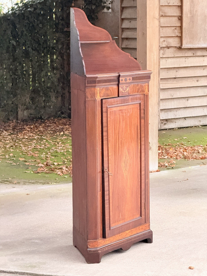 Edwards & Roberts mahogany inlaid corner cabinet, side view