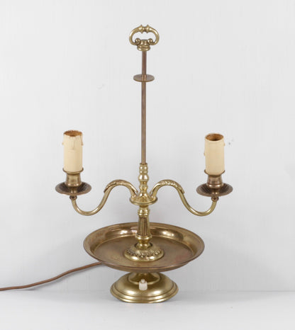 Vintage French ormolu brass bouillotte lamp, three-quarter view
