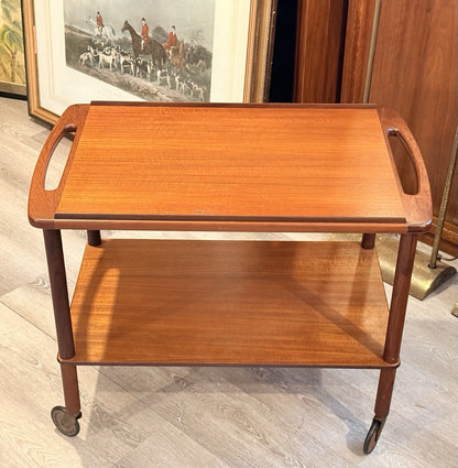 Bowa teak drinks trolley, front view showing both handles