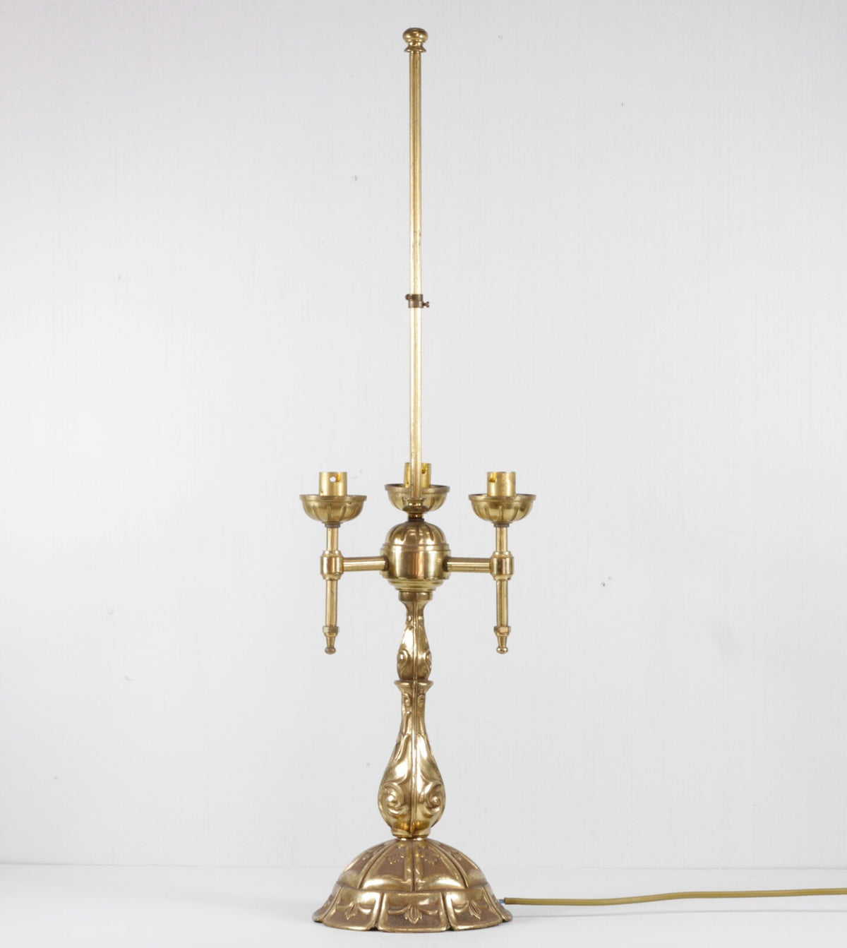 Vintage French Art Nouveau brass bouillotte lamp without shade, front view