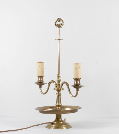 Vintage French ormolu brass bouillotte lamp, angled view