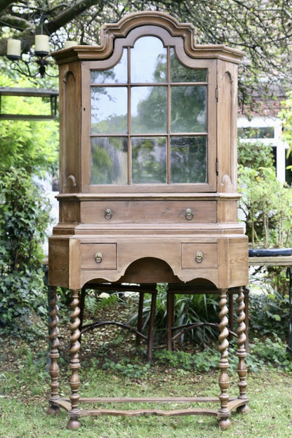 Barley twist pine bookcase on stand, front view
