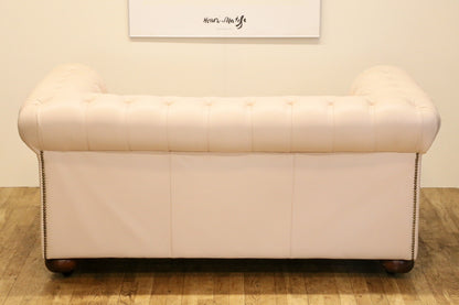 Back view of the Cream leather Chesterfield 2 seater sofa