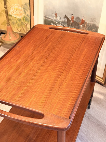Bowa teak trolley top, angled view from above