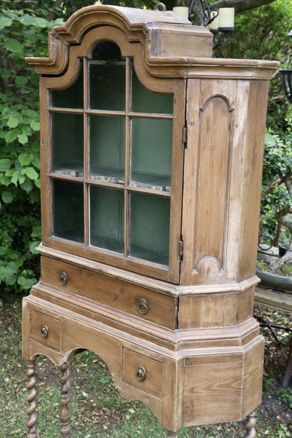 Glazed pine bookcase upper section, three-quarter view