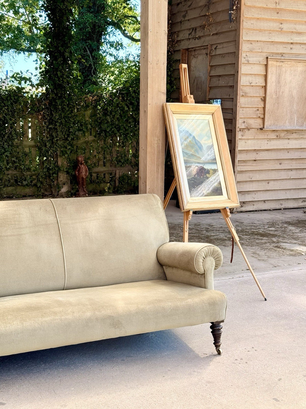19th-century English sofa, partial view of right arm and seat