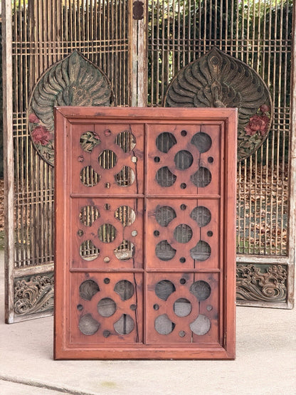 Antique carved pine ventilation panel, single panel front view