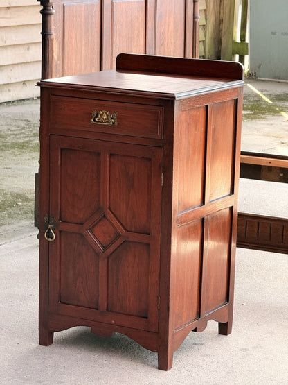 Arts & Crafts mahogany side cabinet, front three-quarter view