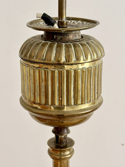Fluted brass font with gallery and switch, Hine & Co lamp