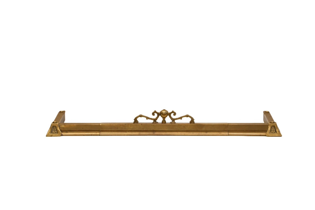 French antique brass fireplace fender, full length view