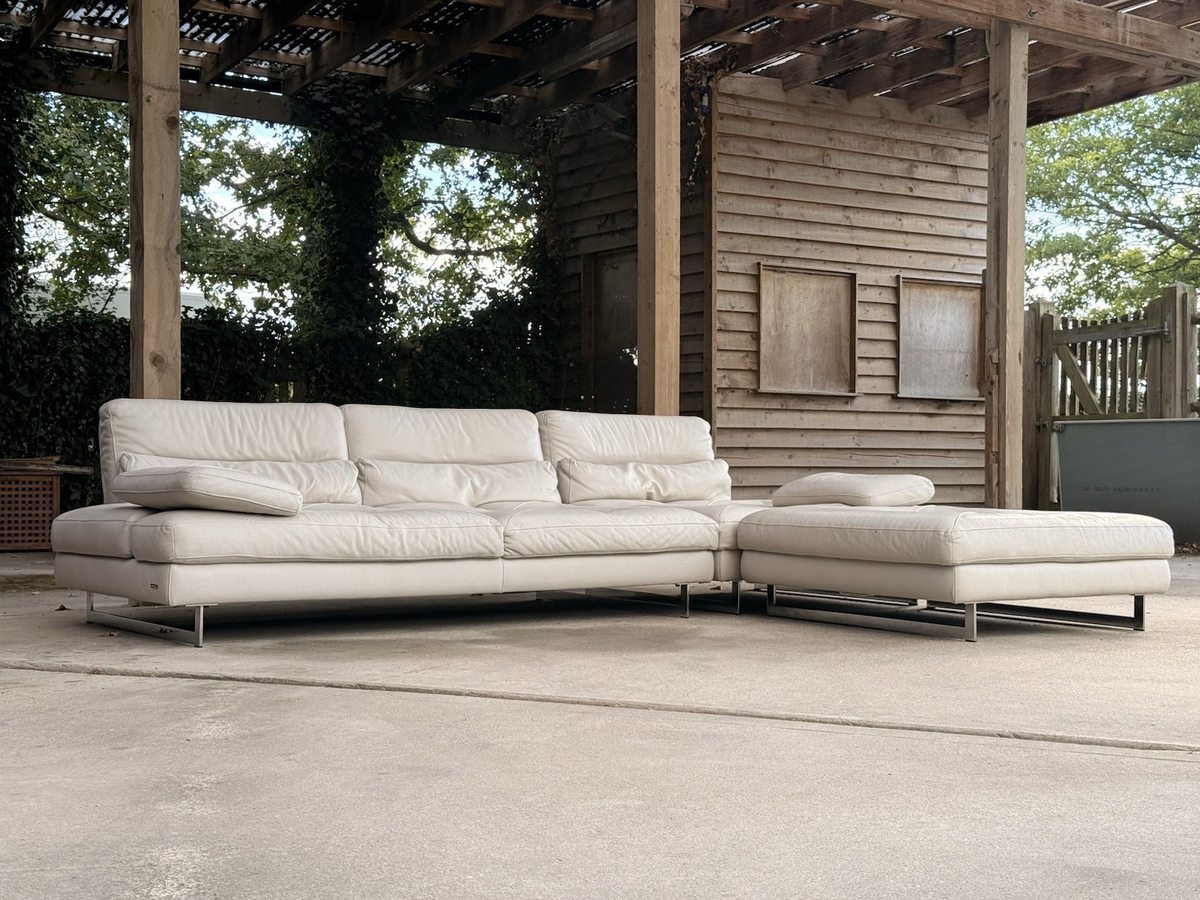 Roche Bobois Scénario ivory leather modular sofa, full length front view