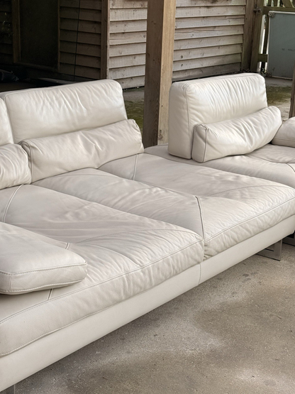 Roche Bobois Scénario ivory leather modular sofa, close angled view