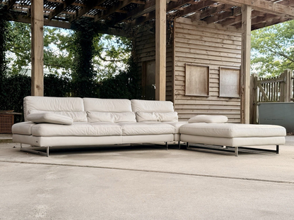 Sacha Lakic for Roche Bobois Scénario modular sofa in pale ivory leather on polished metal frames, 330cm