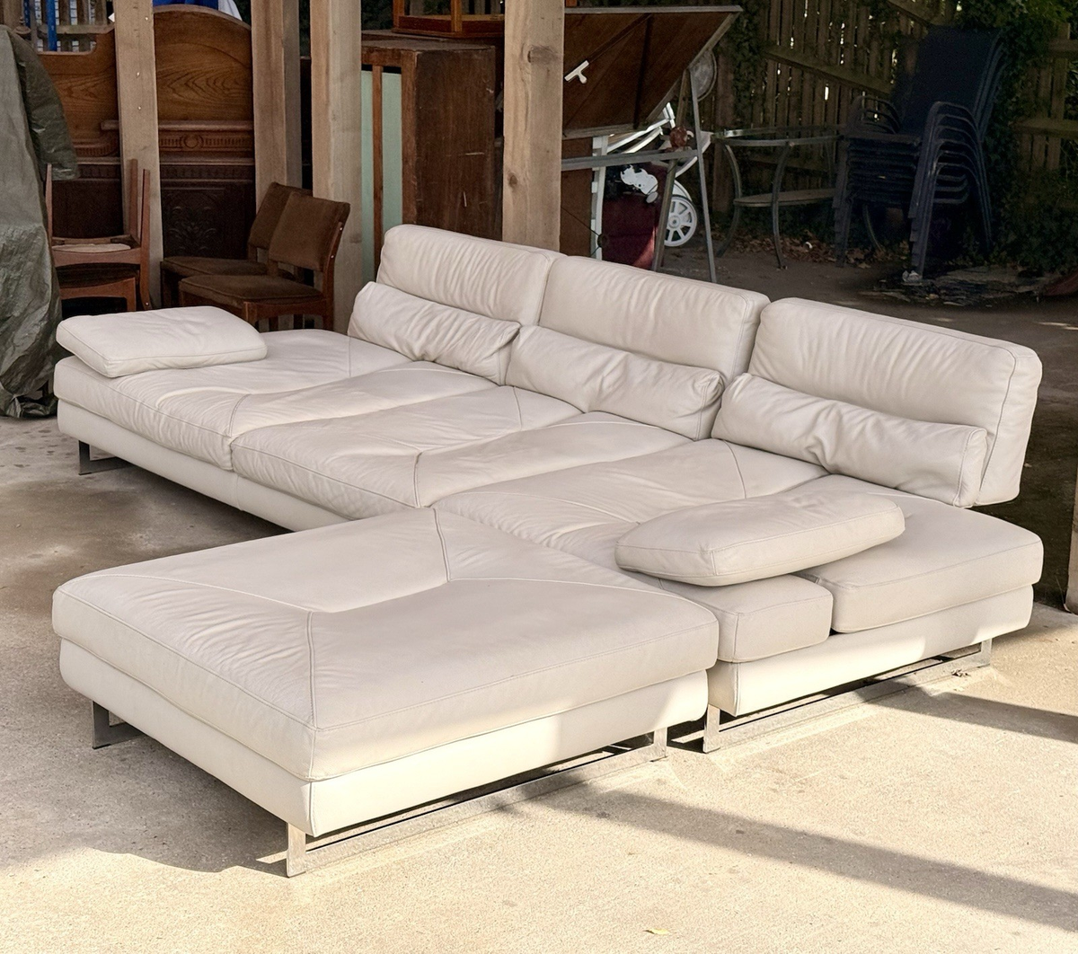 Roche Bobois Scénario ivory leather modular sofa with ottoman sections, front view