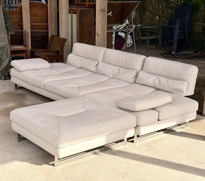 Roche Bobois Scénario ivory leather modular sofa with ottoman sections, front view