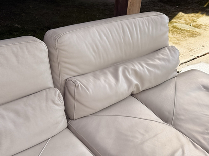 Close-up of ivory leather backrest and quilted seat
