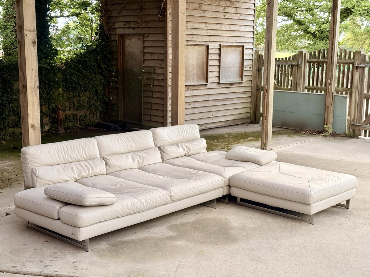 Roche Bobois Scénario ivory leather modular sofa in L-shape configuration