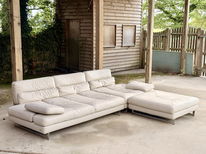 Roche Bobois Scénario ivory leather modular sofa in L-shape configuration