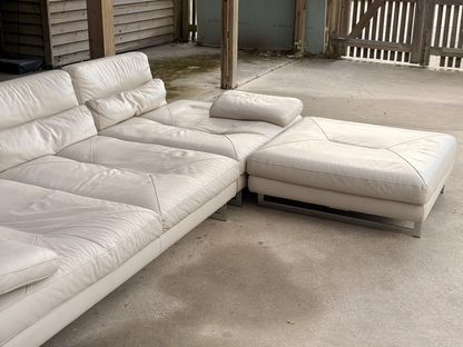 Roche Bobois Scénario ivory leather modular sofa with ottoman, angled view