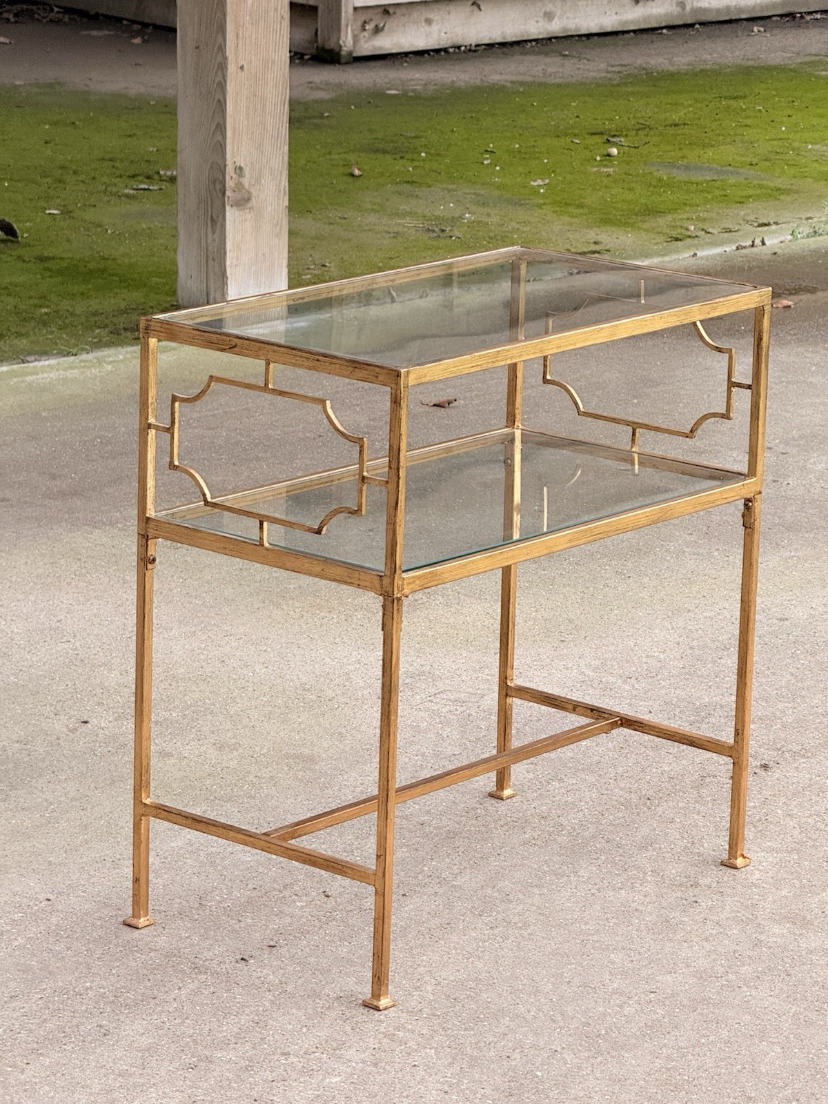 Uttermost Genell gold two-tier glass side table, side view