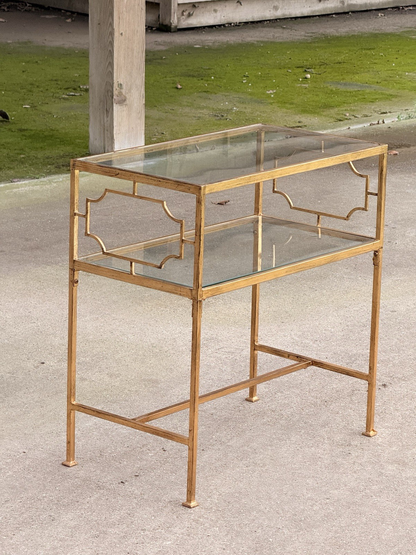 Uttermost Genell gold two-tier glass side table, side view