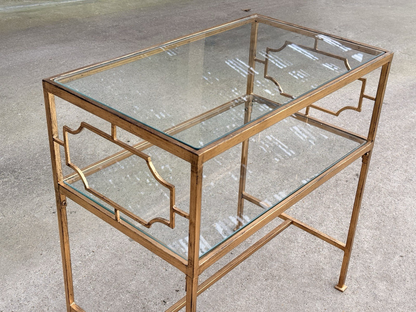 Close-up of gold fretwork panel and glass top, Uttermost Genell table