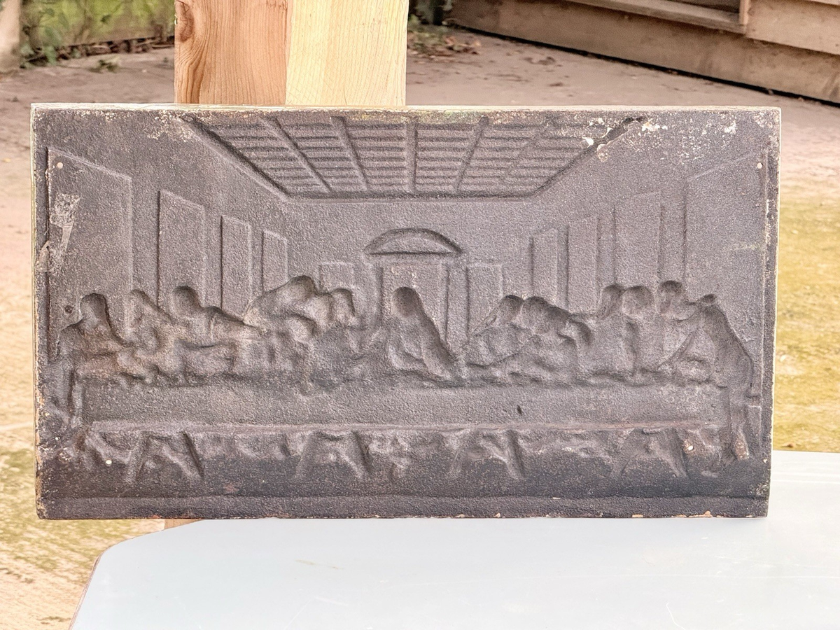 Plain cast iron reverse of the Last Supper relief plaque