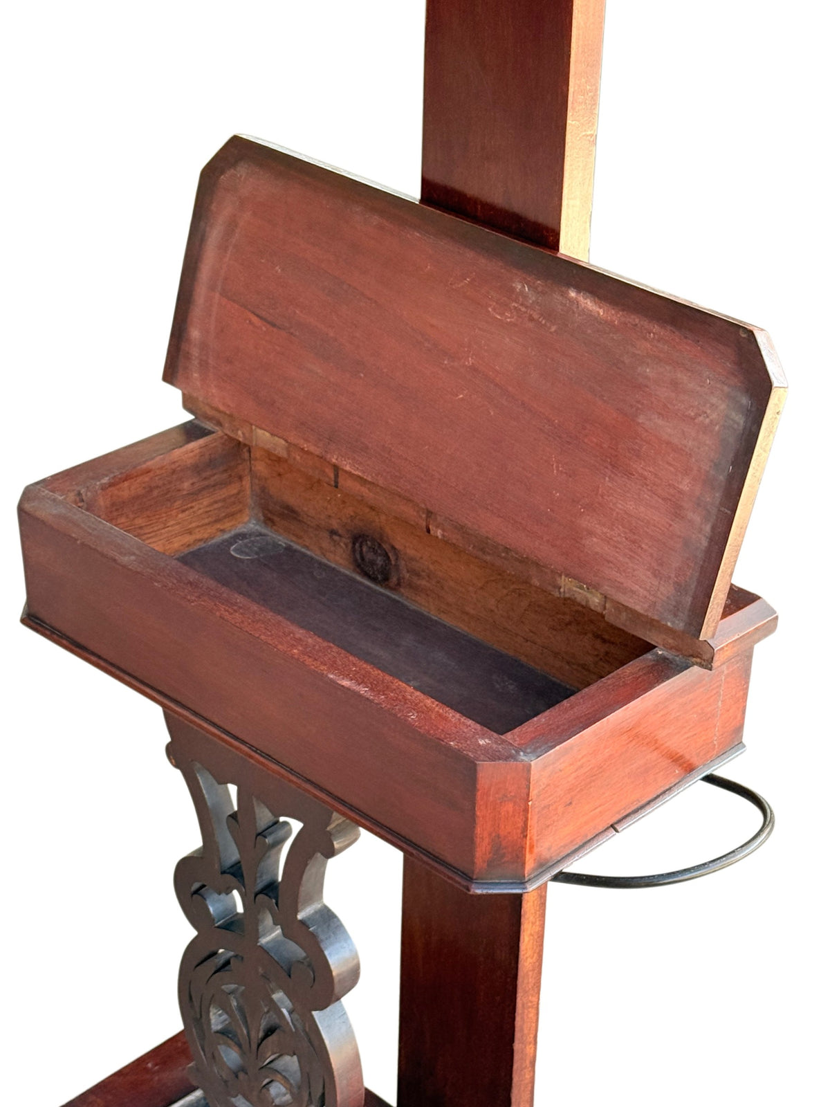 Victorian hall stand glove box with the hinged lid open