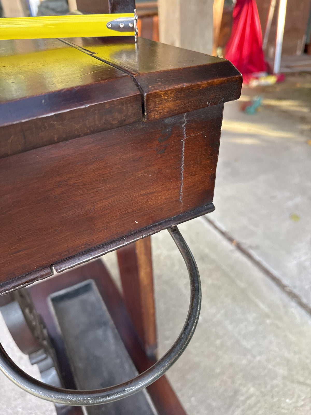 Glove box side of the Victorian hall stand showing an age-related split